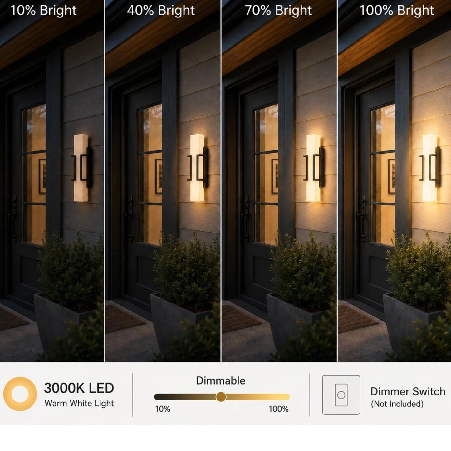Hyunbae LED Wall Sconce Lights, 16" Modern Outdoor Light Fixture Wall Mount, Waterproof Porch Lamp for Outside, 3000K LED Exterior Lighting with White Glass for House Patio Front Porch Garage Entryway
