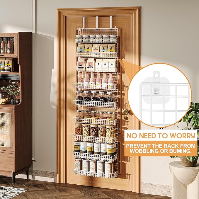 JKsmart 9-Tier Spice Rack Organizer with Door Hook, Wall Mount, and Extra Large Capacity for Pantry – Stylish White Design for Effortless Organization, Ultimate Kitchen Storage Solution