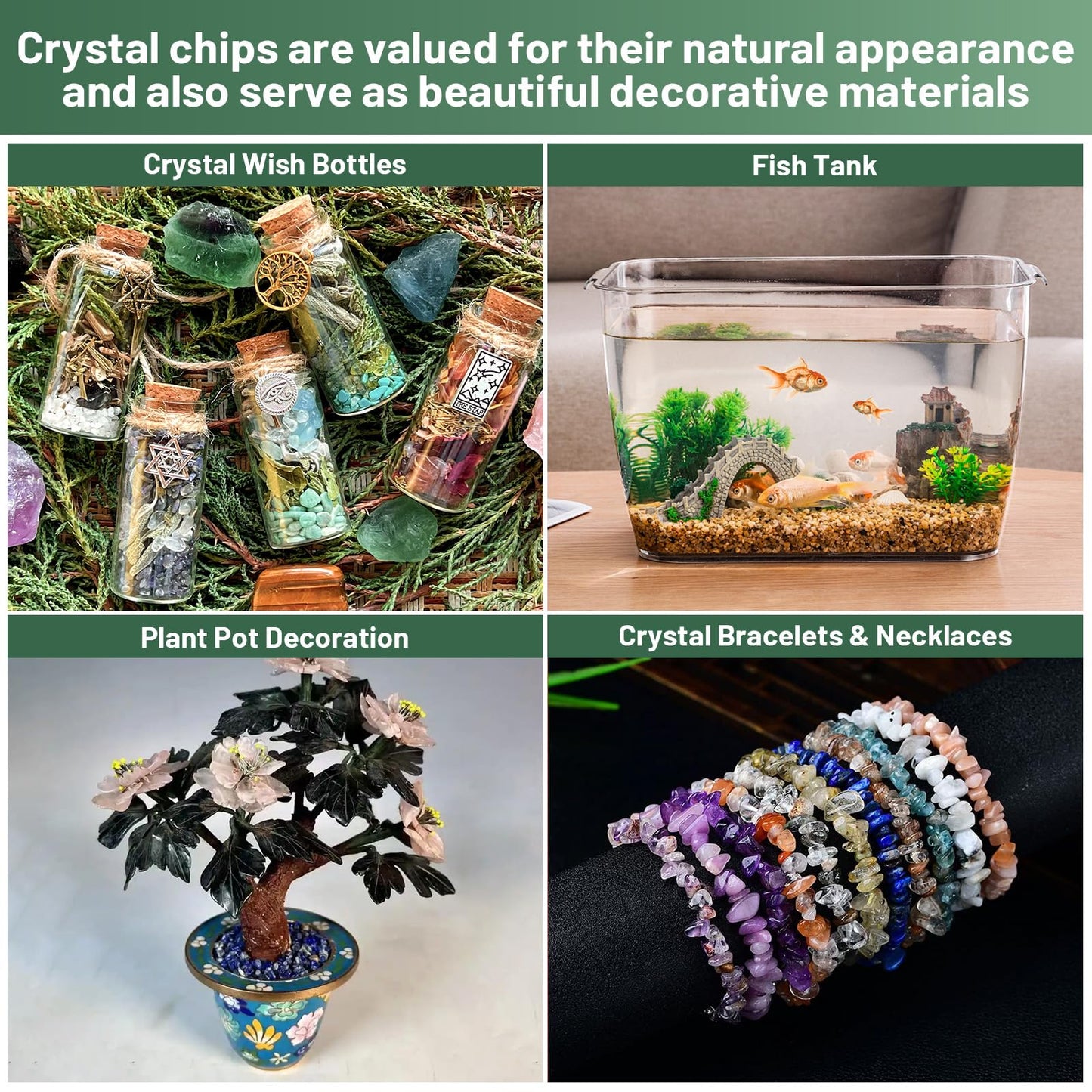 1.1lb Natural Crushed Green Strawberry Quartz Crystal Tumbled Chips-Healing Crystals Chips Bulk, Crushed Crystal Gemstones for Crafts, Beautiful Package for Gift(Green Strawberry Quartz)