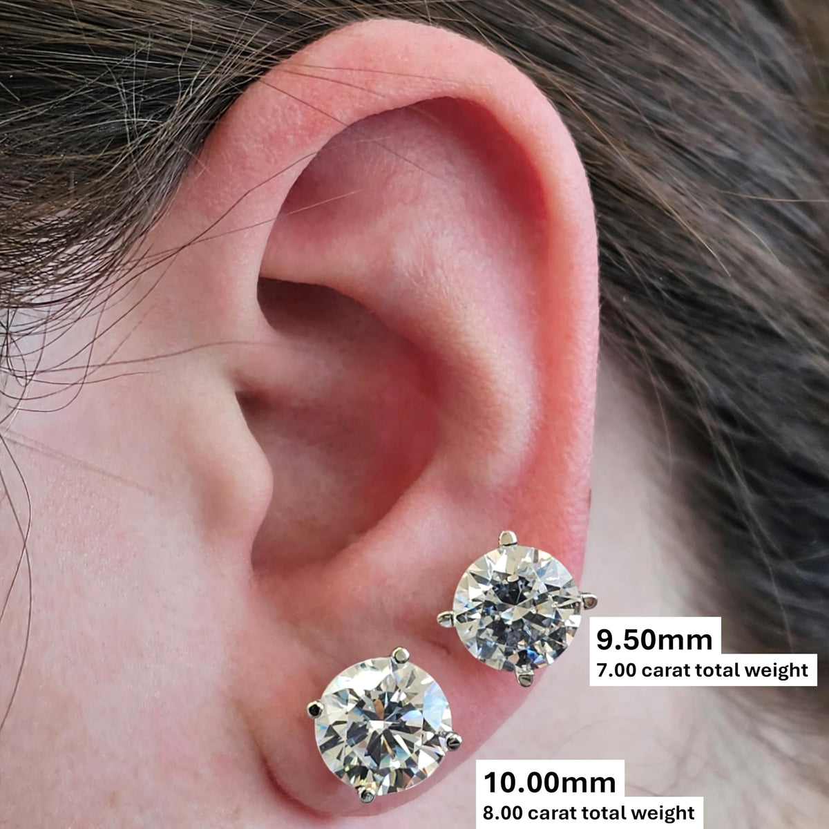 Central Diamond Center Round Simulated Diamond Stud Earrings Hypoallergenic Metal & Sterling Silver CZ - 10.0mm (8.00cttw) Yellow