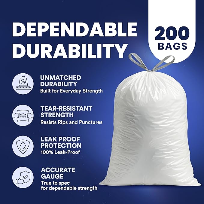 Plasticplace 4 Gallon White Drawstring Trash Bags, and Car Use
