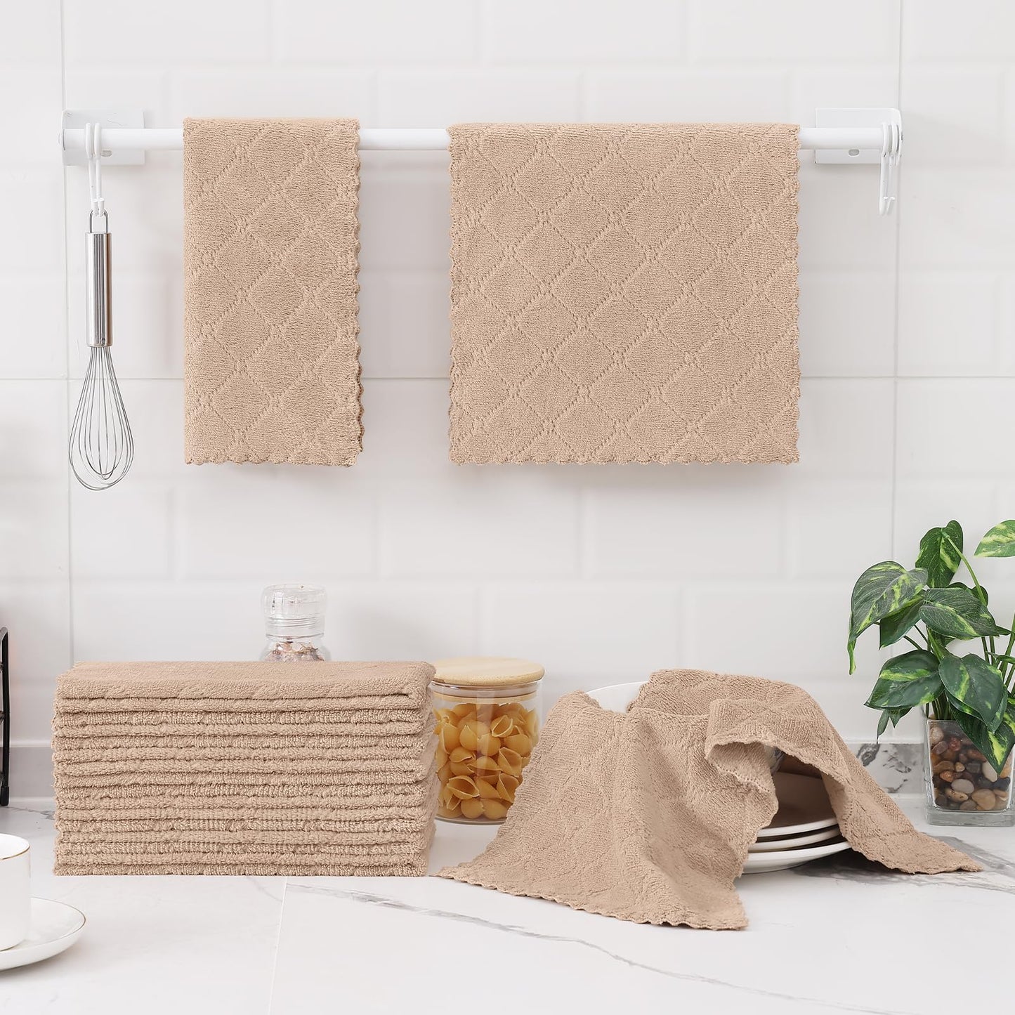Homaxy 12 Pack Kitchen Dish Cloths (10 x 10 Inches, Grey), Super Soft and Absorbent Coral Velvet Dish Towels, Nonstick Oil Fast Drying Microfiber Cleaning Cloth, No Lint Household Dishcloths