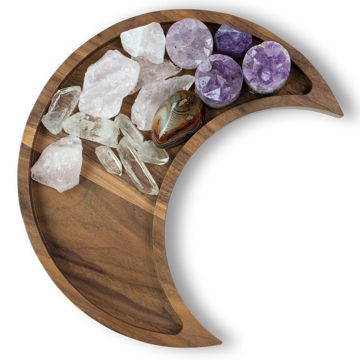 Walnut Moon Crystal Display Tray - Gothic Wooden Altar Tray 9.5" x 4.5" for Crystals and Stones Storage - Solid Wood Jewelry Organizer Dish - Spiritual Decor