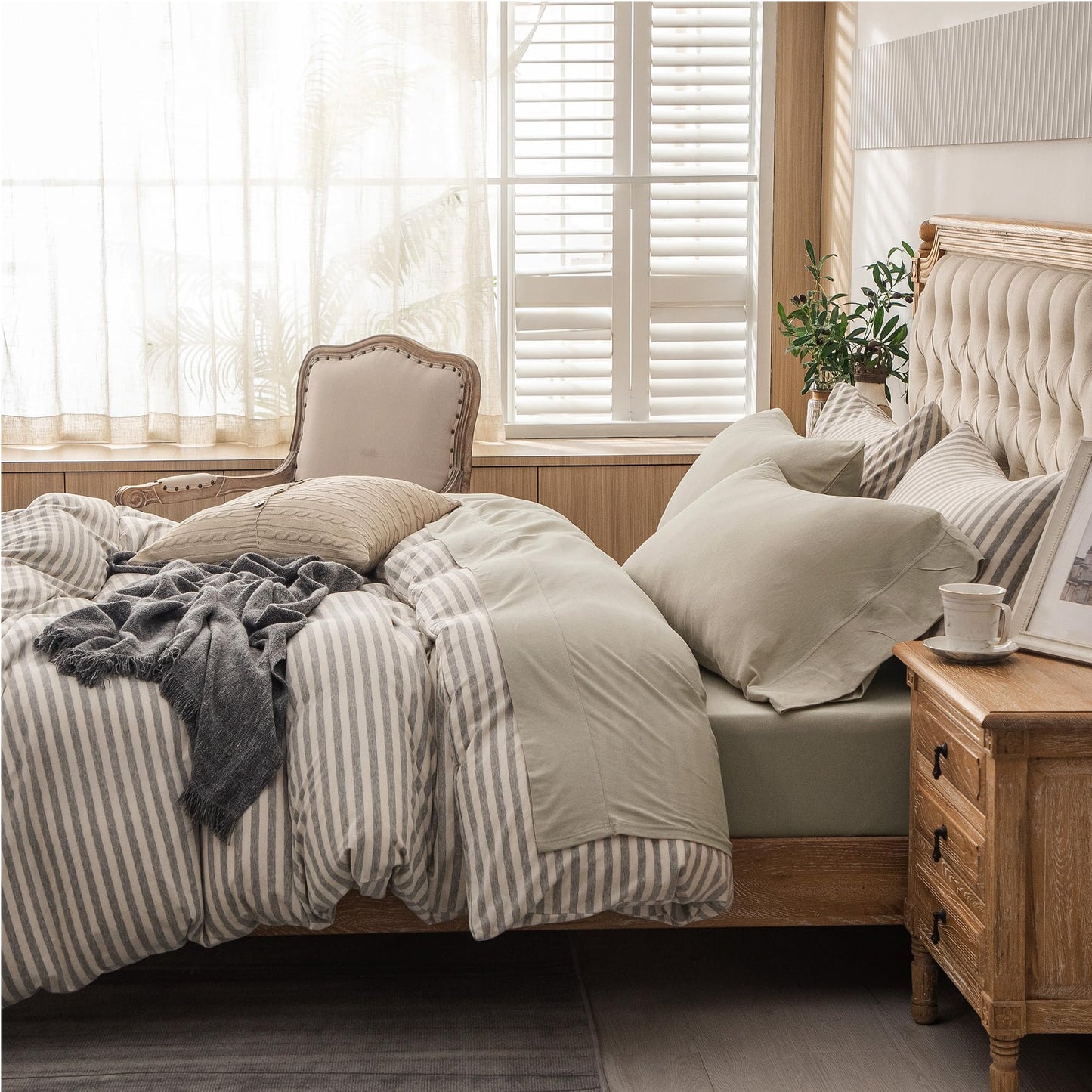 PURE ERA Jersey Knit 4pc Bed Sheet Set 100% T-Shirt Heather Cotton Super Soft Comfy Breathable Fits Mattress Up to 20" Extra Deep Pocket (Dark Beige,Queen)