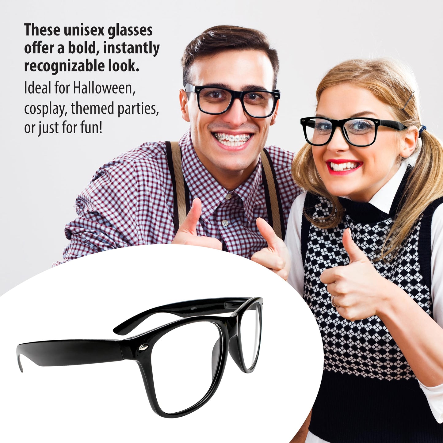Kangaroo Black Fake Glasses - Classic Superhero Glasses Frames - Retro Clear Non-Prescription Nerd Costume Eyeglasses for Men & Women for Halloween Cosplay