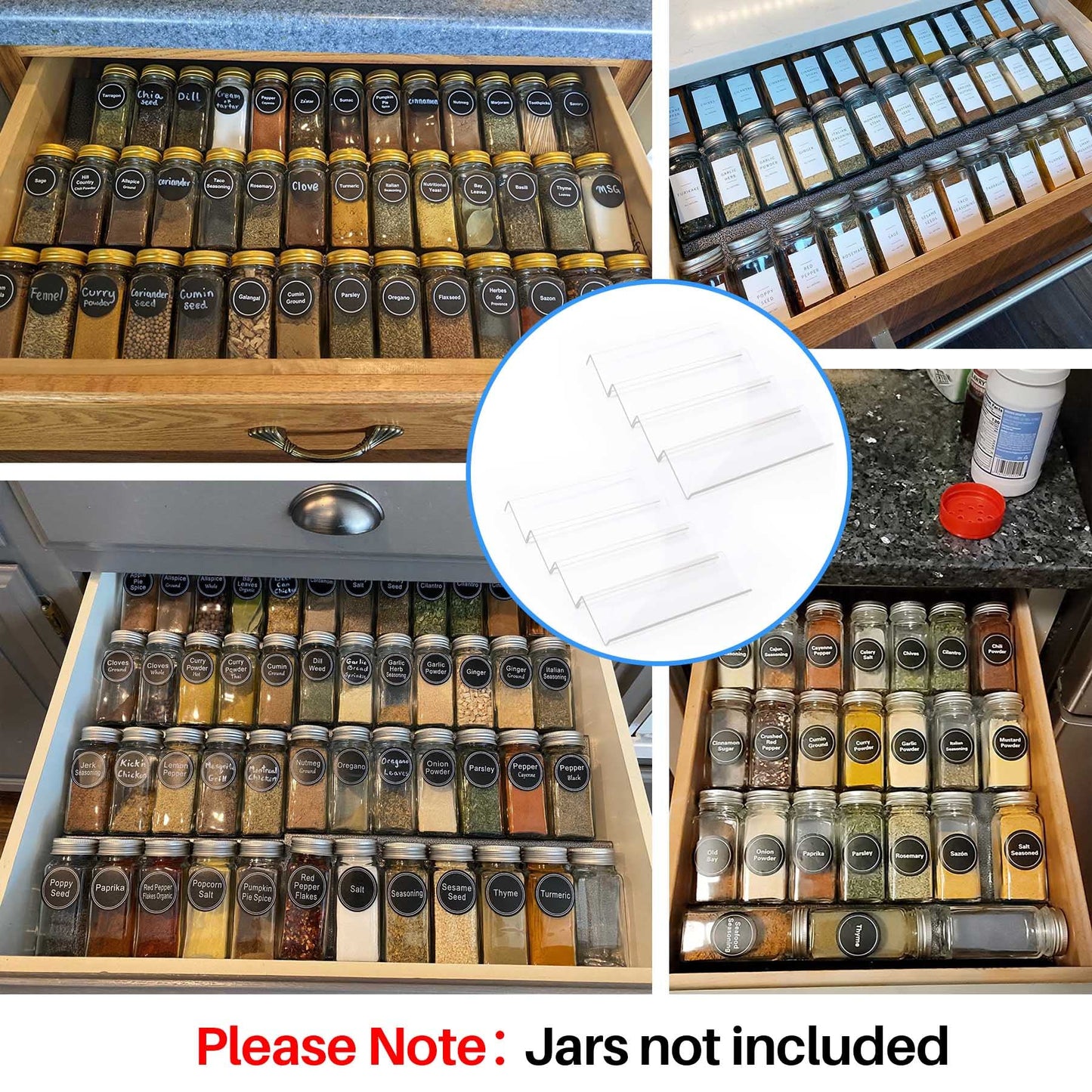 MIUKAA Clear Acrylic Spice Drawer Organizer, 4 Tier- 2 Set Expandable From 13" to 26" Drawer Seasoning Organizer, Kitchen Spice Rack Tray for Drawer/Countertop (Jars not included)