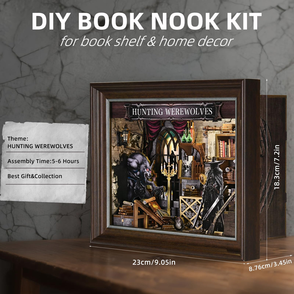 ETKVR Book Nook Kit, DIY 3D Wooden Puzzle Miniature House Kit, Simple Bookend Picture Frame Booknook