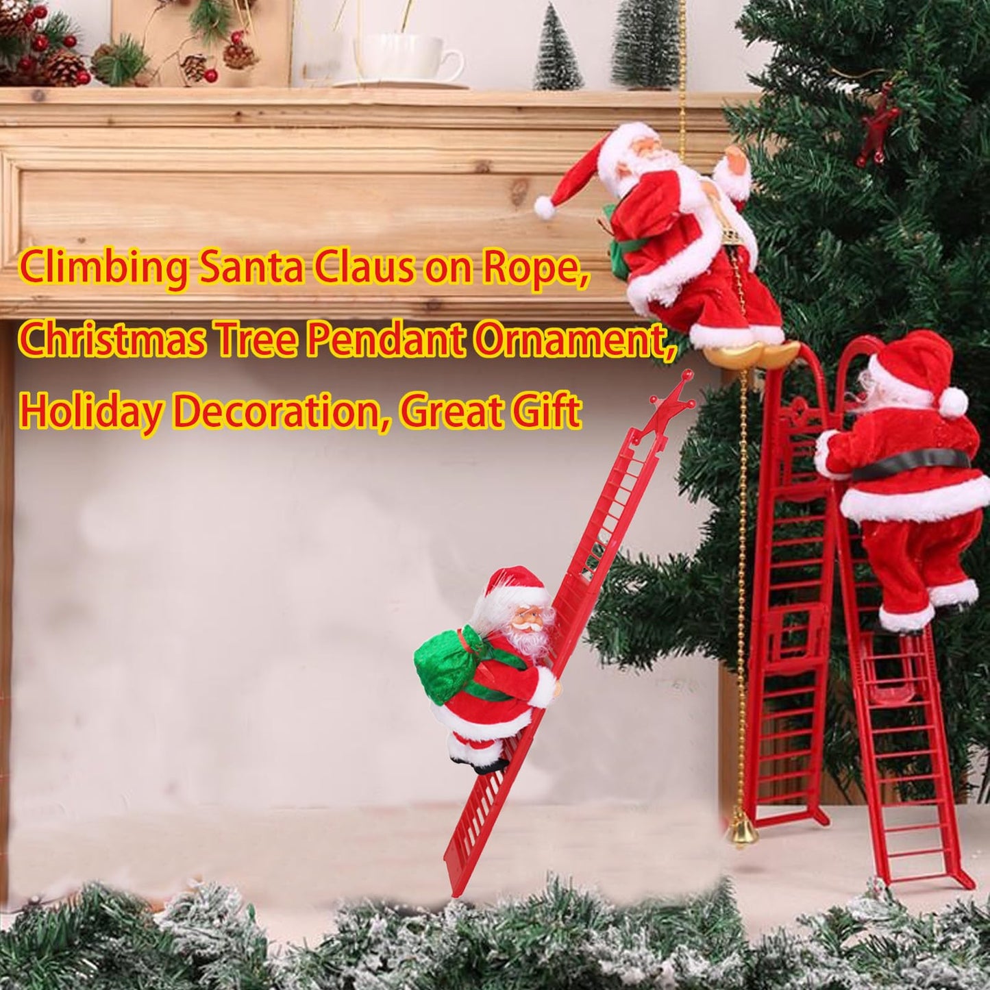 2Pcs Santa Claus Musical Climbing Rope, Electric Christmas Climbing Santa Rope Decoration Climbing Santa Claus Doll Toy with Christmas Music, Climbing Santa Rope for Home Party Wall Tree Decoration