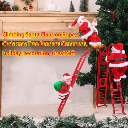 2Pcs Santa Claus Musical Climbing Rope, Electric Christmas Climbing Santa Rope Decoration Climbing Santa Claus Doll Toy with Christmas Music, Climbing Santa Rope for Home Party Wall Tree Decoration