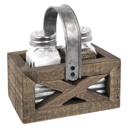 Autumn Alley Barn Door Rustic Salt and Pepper Shakers Set in Wood and Galvanized Caddy, Farmhouse Salt and Pepper Shakers For Rustic Kitchen Decor, Rustic Kitchen Accessories for your Country Kitchen