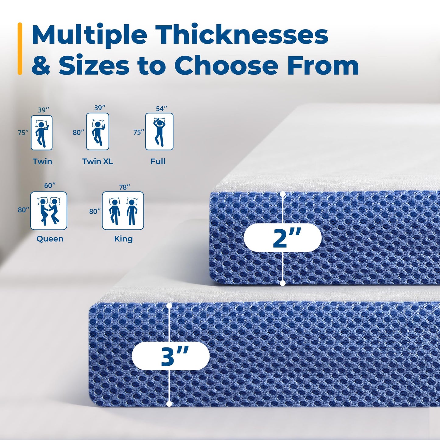 BDEUS 2 Inch Gel Memory Foam Mattress Topper Twin Size, Cooling Mattress Topper for Back Pain Relief, Non-Slip Design with Removable & Washable Soft Bamboo Cover.