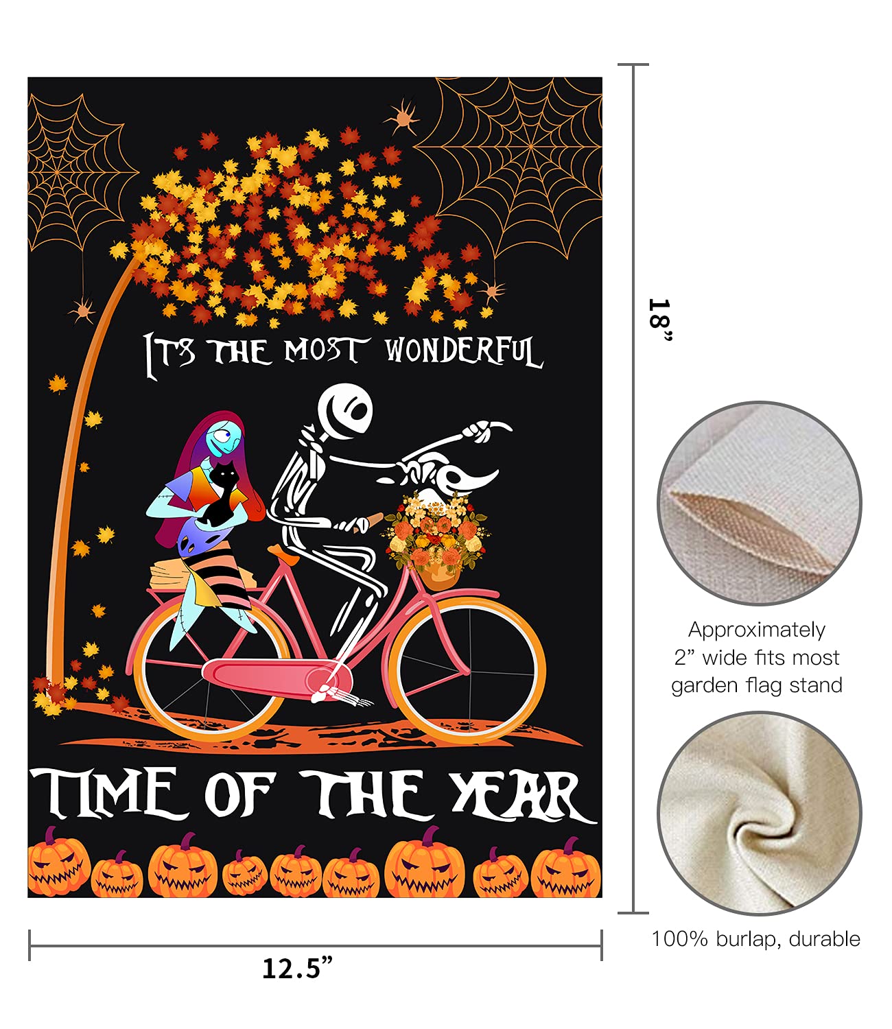 LURLEEZ Halloween Garden Flag，12x18 Inch Double-sided Horror Pumpkin Ghost Cycling Pattern House Flag for Outdoor Yard Home Decoration