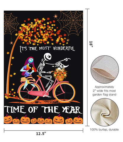 LURLEEZ Halloween Garden Flag，12x18 Inch Double-sided Horror Pumpkin Ghost Cycling Pattern House Flag for Outdoor Yard Home Decoration