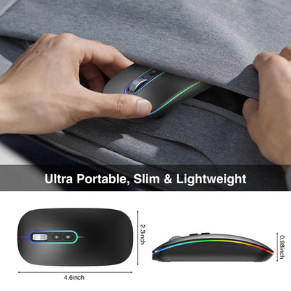 Rechargeable Wireless Mouse, 2.4G & Bluetooth Mouse for Laptop Slim Silent Mice Ergonomic Cordless Design with USB & 1600 DPI Compatible with Macbook iPad PC Computer Notebook Laptop