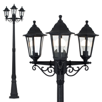 MiniSun | Traditional Victorian Style 2.2m Black 3 Way Outdoor Lamp Post Light | Post Lights, Home Décor & Improvement Essential
