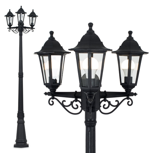 MiniSun | Traditional Victorian Style 2.2m Black 3 Way Outdoor Lamp Post Light | Post Lights, Home Décor & Improvement Essential