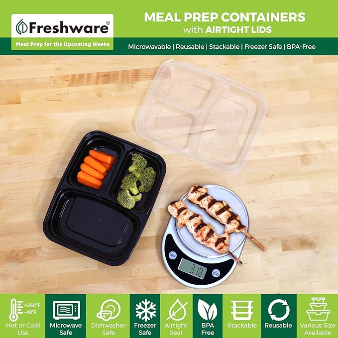 Freshware Meal Prep Containers 3 Compartment