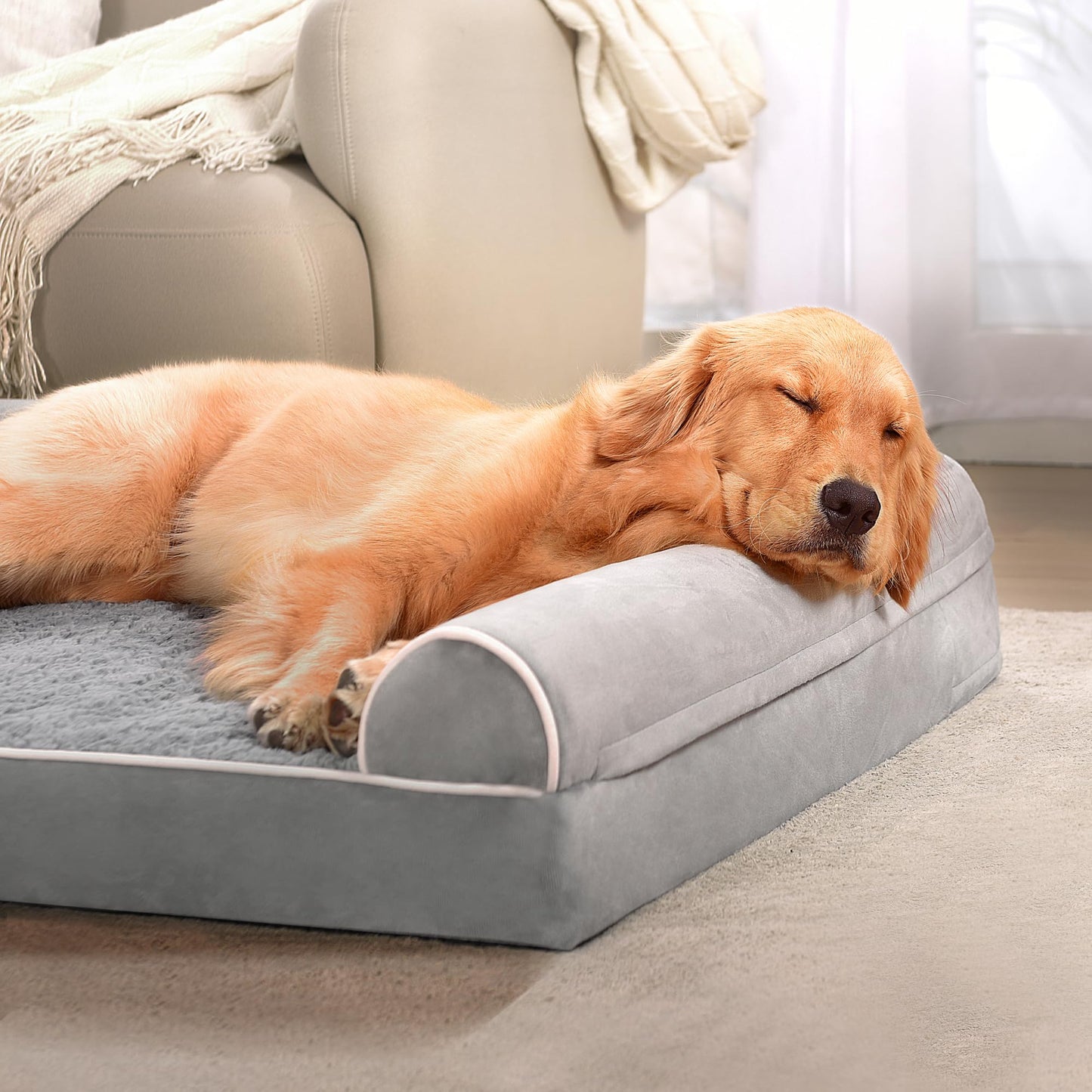 WESTERN HOME Dog Bed Large Dog Beds Orthopedic Dogs Beds Extra Large Pet Sofa Bed Couch for Dods Cats Washable Waterproof Cover, Egg Foam Grey, 106x76x19 cm