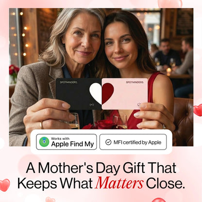 SPOTMINDERS Apple MFi Certified Wallet Tracker 2-Pack Black & Pink (iOS Only) Gifts for Mom 0.07in Works with Apple Find My Rechargeable Tracking Card Slim Item Finder for Mother's Day or Anniversary