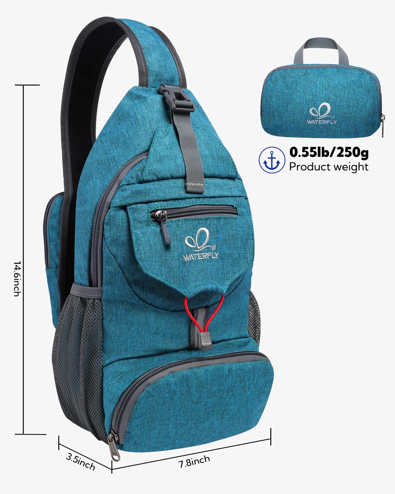 Waterfly Packable Small Crossbody Sling Backpack Foldable Shoulder Chest Bag Daypack for Hiking Traveling Men Women