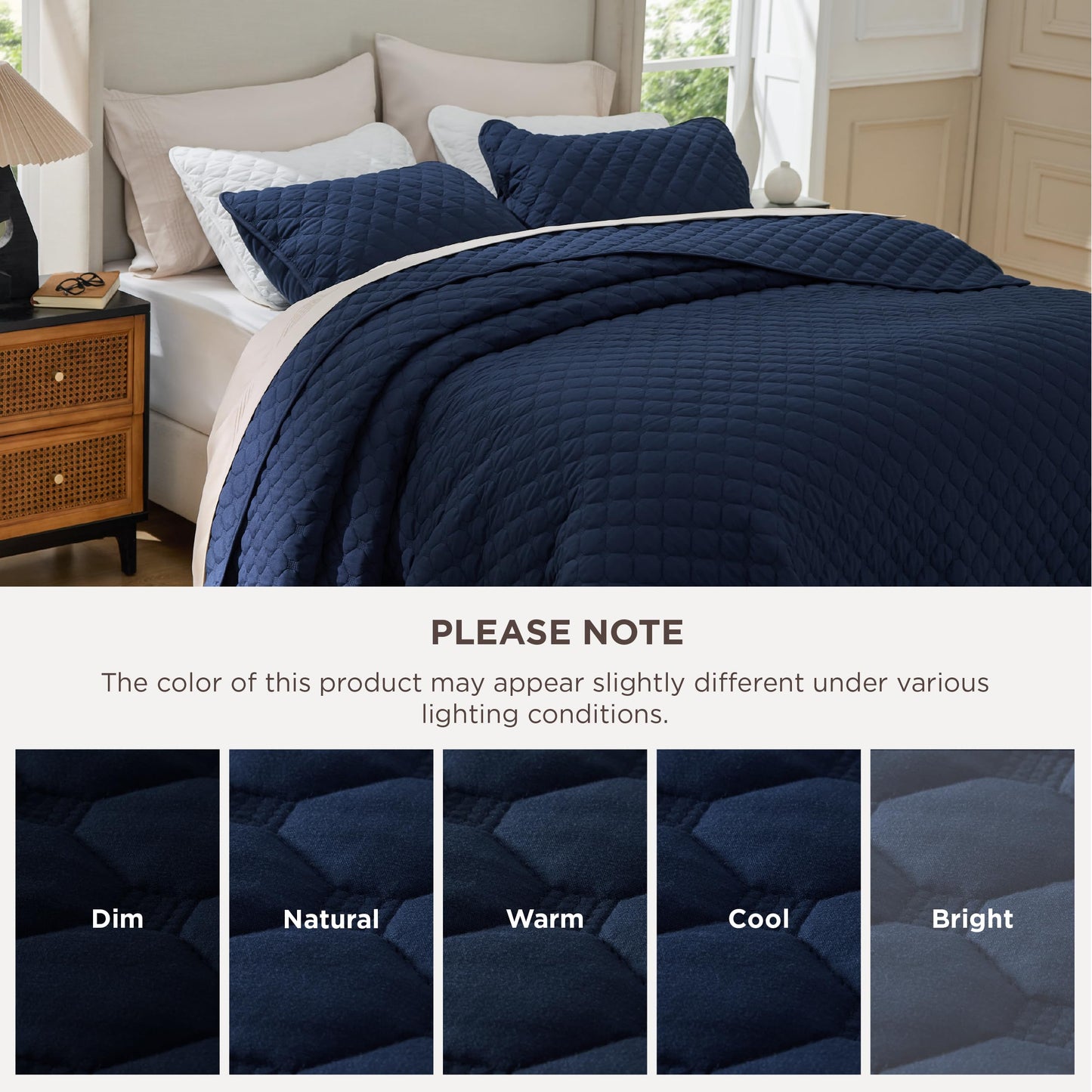 Bedsure King Size Quilt - Lightweight King Size Comforter Set with Classic Honeycomb Quilting, Soft Quilt Bedding Set, Navy Bedspreads Coverlet for All Seasons with 2 Pillow Shams (106" x 96")