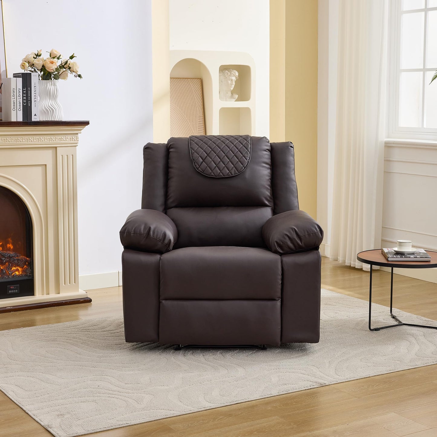 Adult Manual Recliner with Heating and Massage Functions (135° Front and Rear Adjustment) - Equipped with Side Storage Pockets and Remote Control, Suitable for Living Room and Bedroom(Coffee)