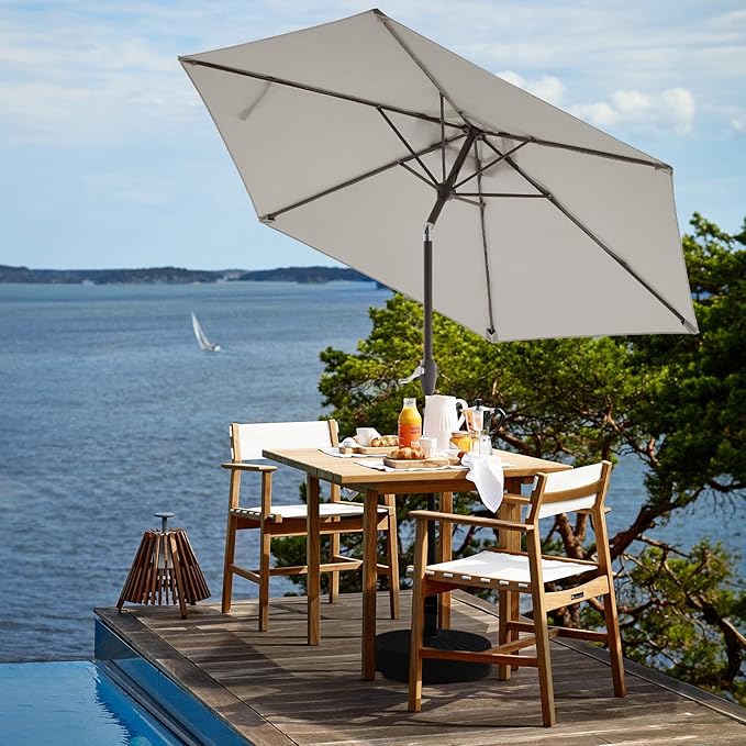 JEAREY 7.5FT Patio Umbrella Market Table Umbrella with 6 Sturdy Ribs, Push Button Tilt/Crank Outdoor Umbrella for Garden, Deck, Backyard, Pool and Beach,Light Grey