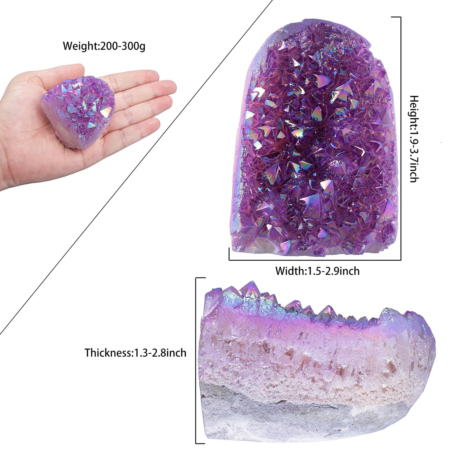 dssmboom Titanium Coated AB Rainbow Rock Quartz Crystal Cluster for Home Decor, Irregular Stone Geode Specimen Mineral for Meditation Spiritual Healing, Purple