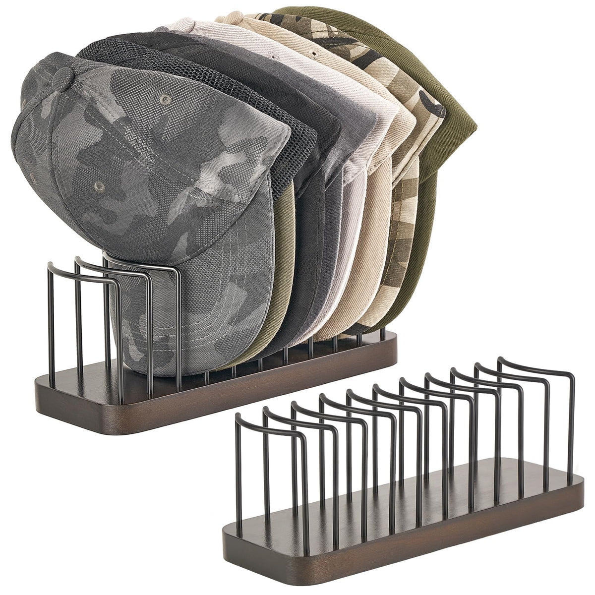 Mkono Hat Organizer for Baseball Caps, Set of 2 Hat Holder for 20 Baseball Caps, Tabletop Hat Rack Stand Hat Storage Display Baseball Cap Organizer for Desk Closet Shelf Dresser