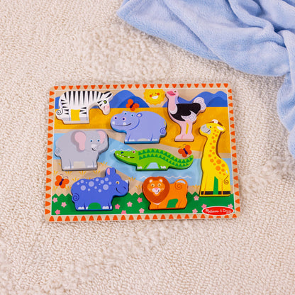 Melissa & Doug Safari Wooden Chunky Puzzle with Wild Animal Theme (8 Pcs) Wooden Puzzles for Toddlers Ages 3+ - FSC Certified