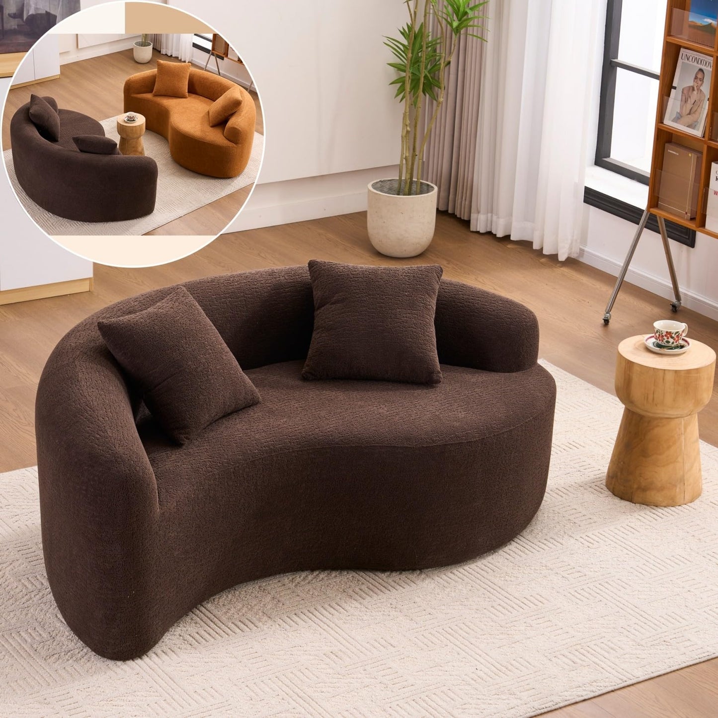 KEIKI S-Curved Loveseat Chenille Couches with 2 Pillows, Upholstered Luxury Plush Cloud Sectional Sofa for Living Room Apartment, Full Sponge Compression