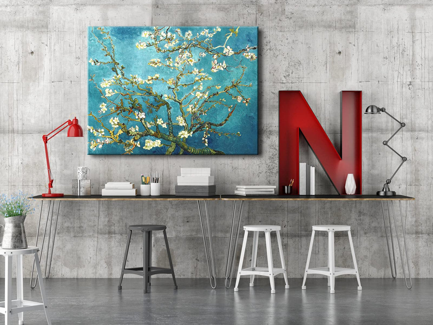 Wieco Art Framed Wall Art Canvas Prints of Almond Blossom by Vincent Van Gogh Paintings Reproduction Abstract Artwork for Wall Decor Golden Frame