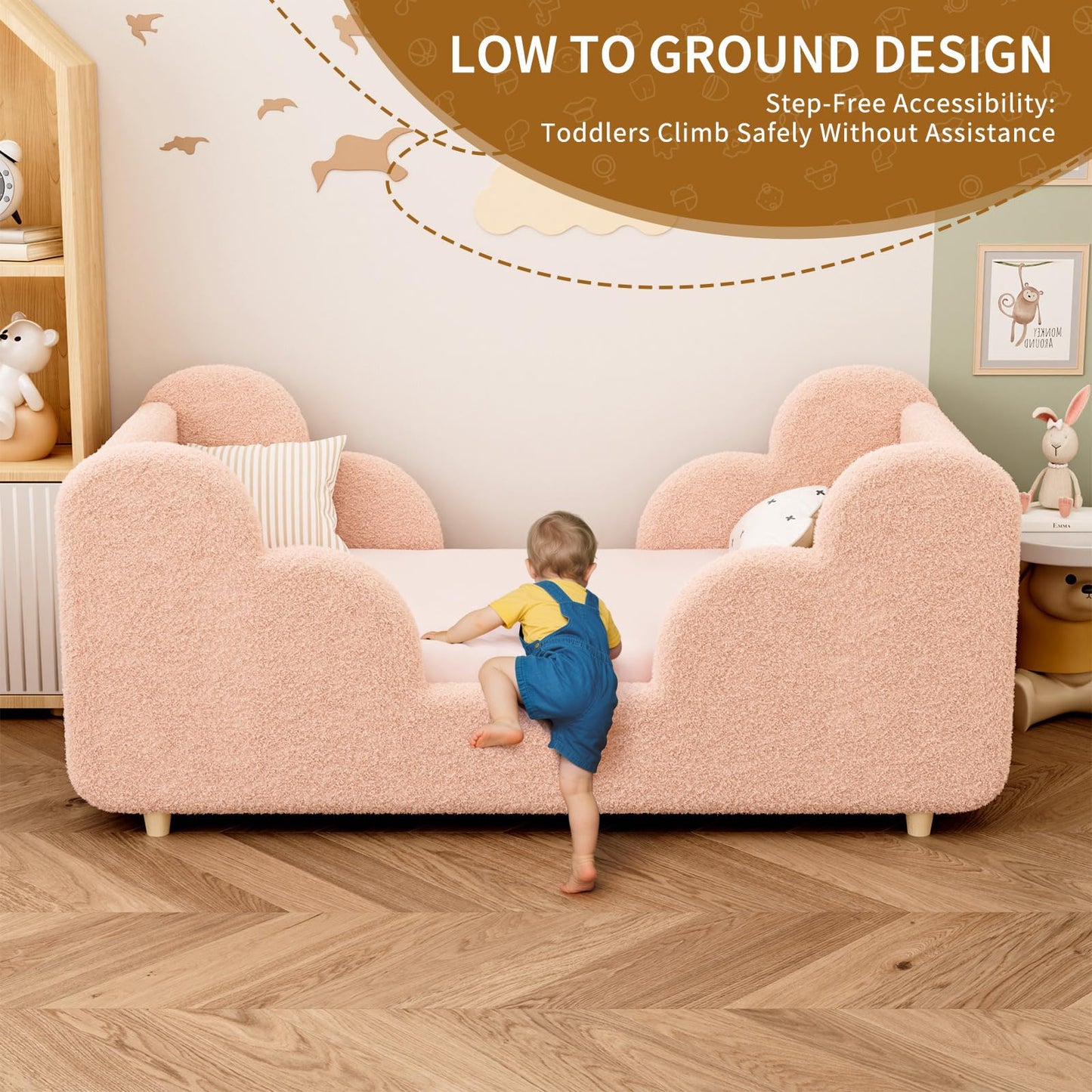 NAIZEA Toddler Bed - Toddler Floor Bed, Kid Bed Frame, Standard Crib Size Kids Beds Up to 3 Years Girls and Boys, Montessori Floor Beds(No Mattress)