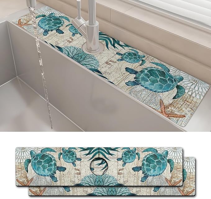 2PCS 24" X 5.5" Kitchen Sink Splash Guard Faucet Mat Sea Turtles Super