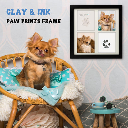 MYPAWLETS Ink & Clay Paw Print Kit for Dog Cat,Clean-Touch Ink Pad & Soft Clay,Pet Paw Print Impression Kit Large Area,Keepsake Frame for 1-2 Pets,Cat/Dog Gifts