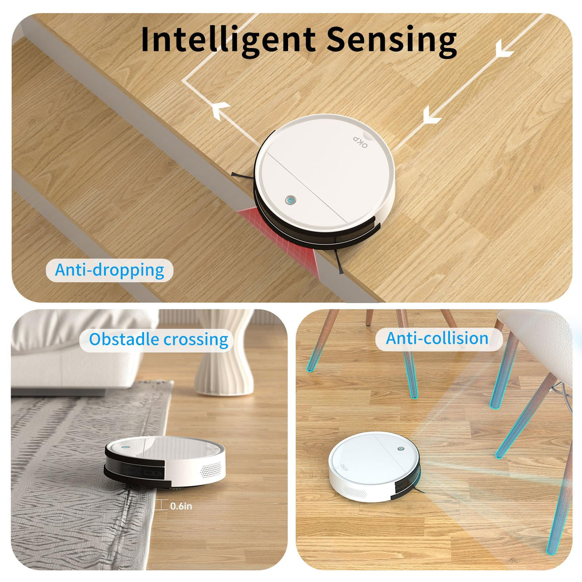 OKP Robot Vacuum Cleaner 2500Pa, 120 Min Runtime, Robotic Vacuum Cleaner with Schedule, WiFi/App/Alexa, Self-Charging, Slim Design, Quiet, Perfect for Hard Floors, Pet Hair, Carpets, K5