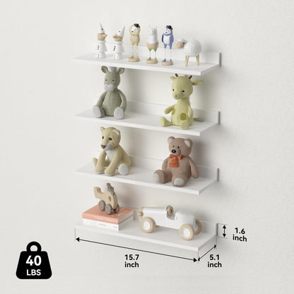WOPITUES Floating Shelves, Wall Mounted Shelves for Room Decor, Modern Display Shelf for Bedroom, Sturdy Bathroom Storage Shelves, Book Shelves for Living Room, White Small Corner Shelves, Set of 4