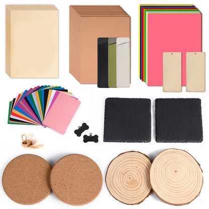 MiniStarCut 80 PCS Laser Materials Exploration Kit, DIY Laser Engraving Supplies Including Metal, Wood, PU Leather, Paper, Rock