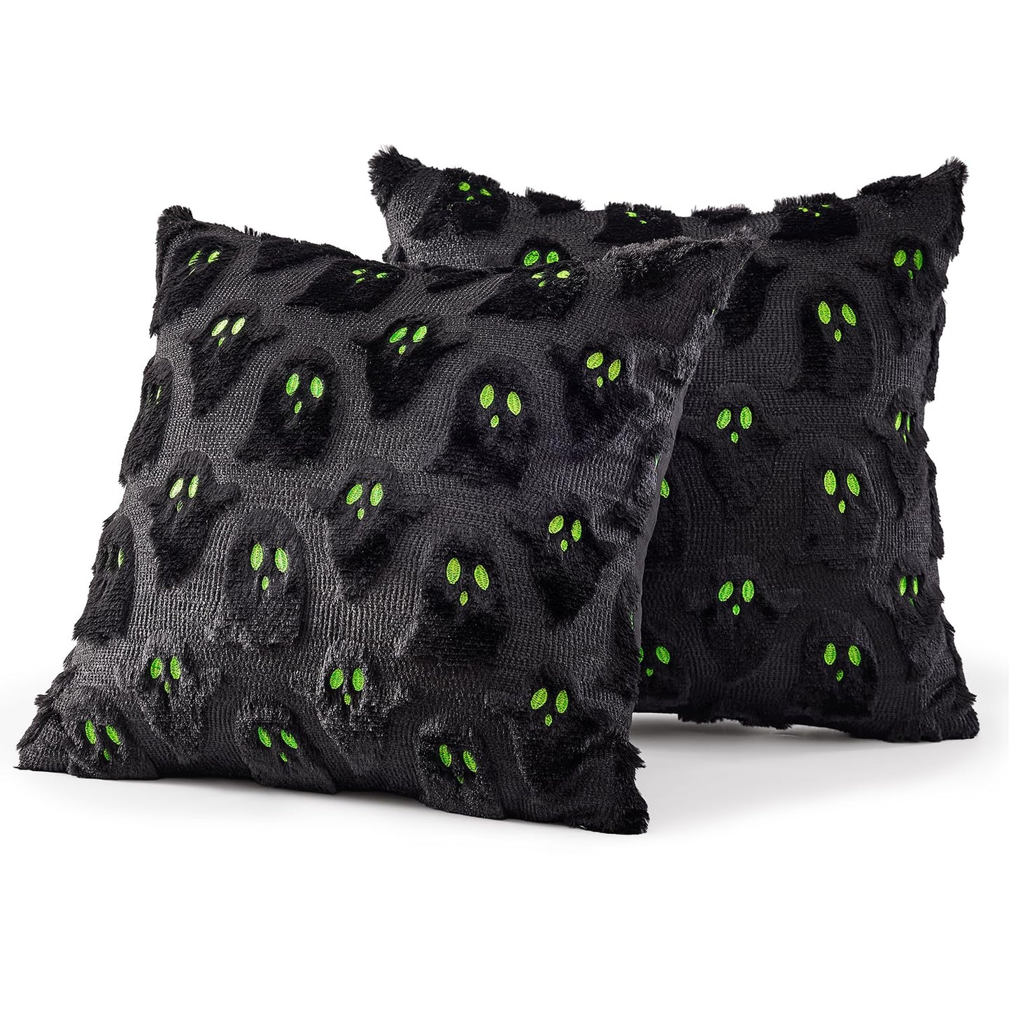 MIULEE Halloween Pillow Covers Cute Ghost Spooky Throw Pillows Set of 2 Soft Plush Faux Fur Decorative Cushion Covers for Couch Sofa Bed Porch Living Room Halloween Decor 18x18 inch Black