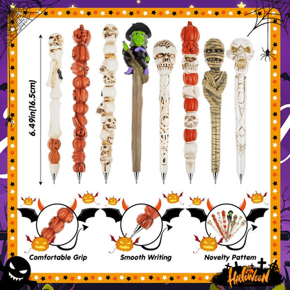 Lincia Halloween Skull Monster Novelty Pen 1.0 mm Halloween Pens Pumpkin Witch Mummy Skull Pen Writing Black Gel Ink Pens for Kids Adults Party Supplies Office School Desk Decors, 8 Styles (8 Pcs)
