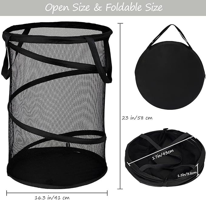 BATTOO Black X-Large Collapsible Laundry Basket Foldable Mesh Pop Up Hamper