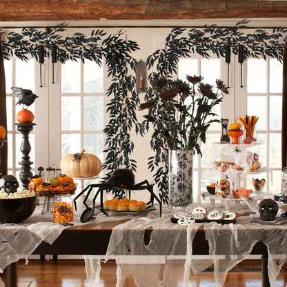 RECUTMS Artificial Hanging Willow Leaves Vine Twigs 2Pcs 5.7Ft Halloween Black Leave Garland Fake Silk Willow leaf Ivy Faux Greenery Plant for Indoor Outdoor Jungle Birthday Fall Christmas Party Decor