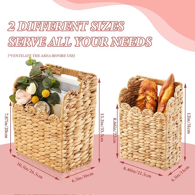 LemonRoad Wall Hanging Wicker Basket Set of 2, Handwoven Water Hyacinth Basket