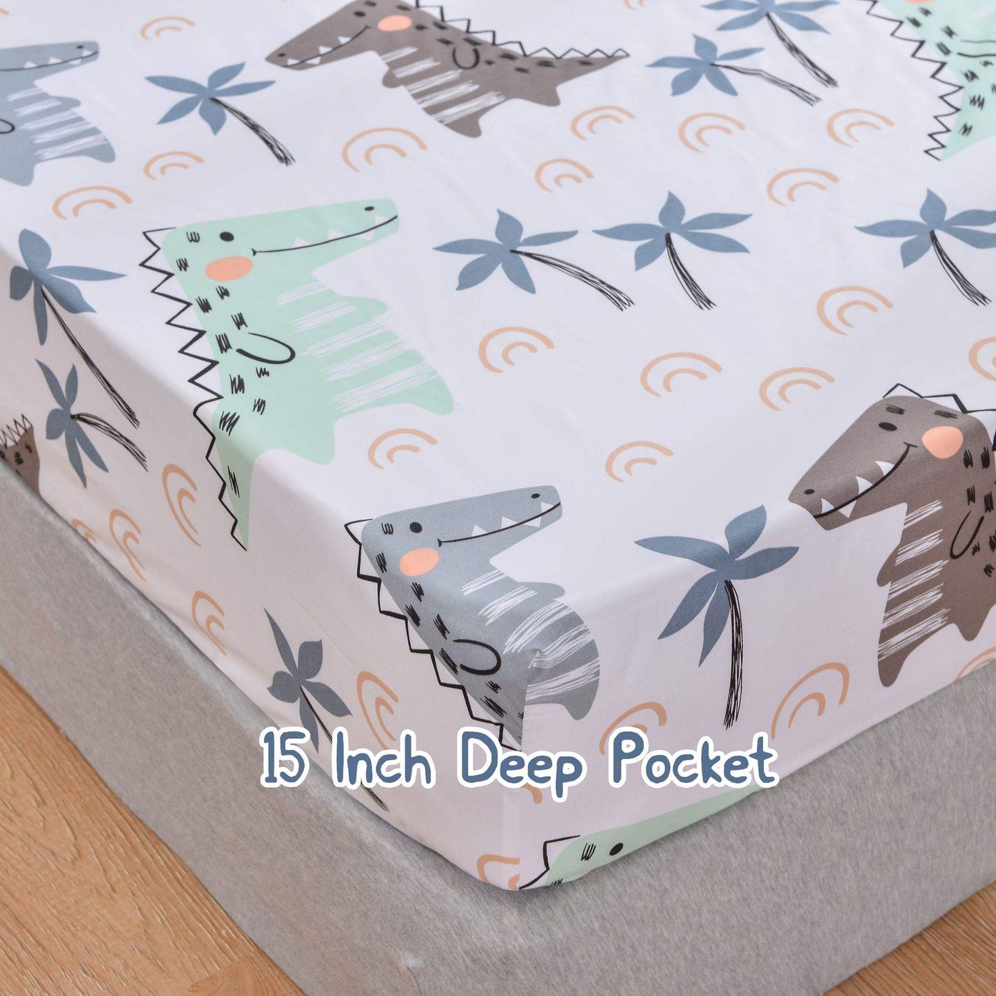 JSD Dinosaur Kids Sheet Set Twin Size, 3 Piece Palm Tree Printed Microfiber Bed Sheets Deep Pocket