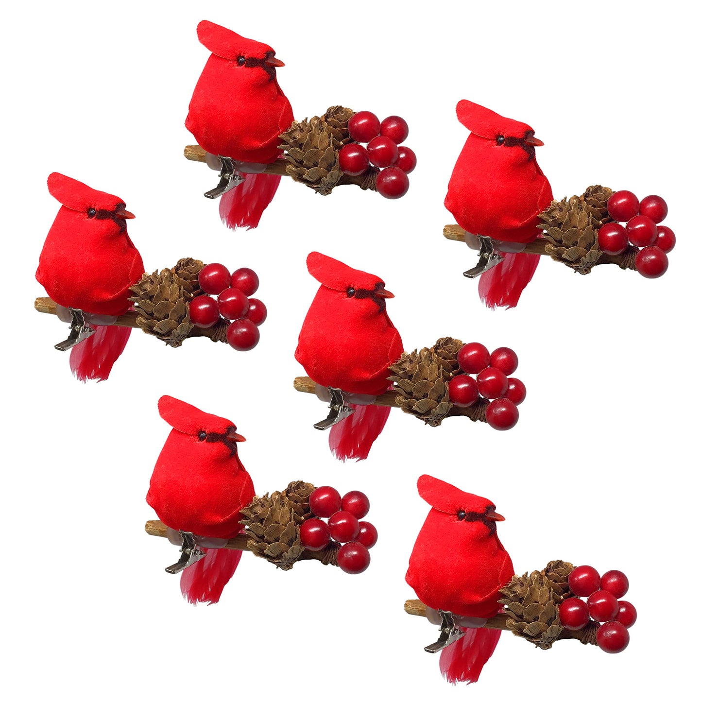 Bird Ornaments - Cardinal Birds with Clips - Set of 6 - Red Cardinals - Ornaments - Craft Accessories - Centerpieces - Christmas DIY Holiday Décor - Each Measures 3.5"