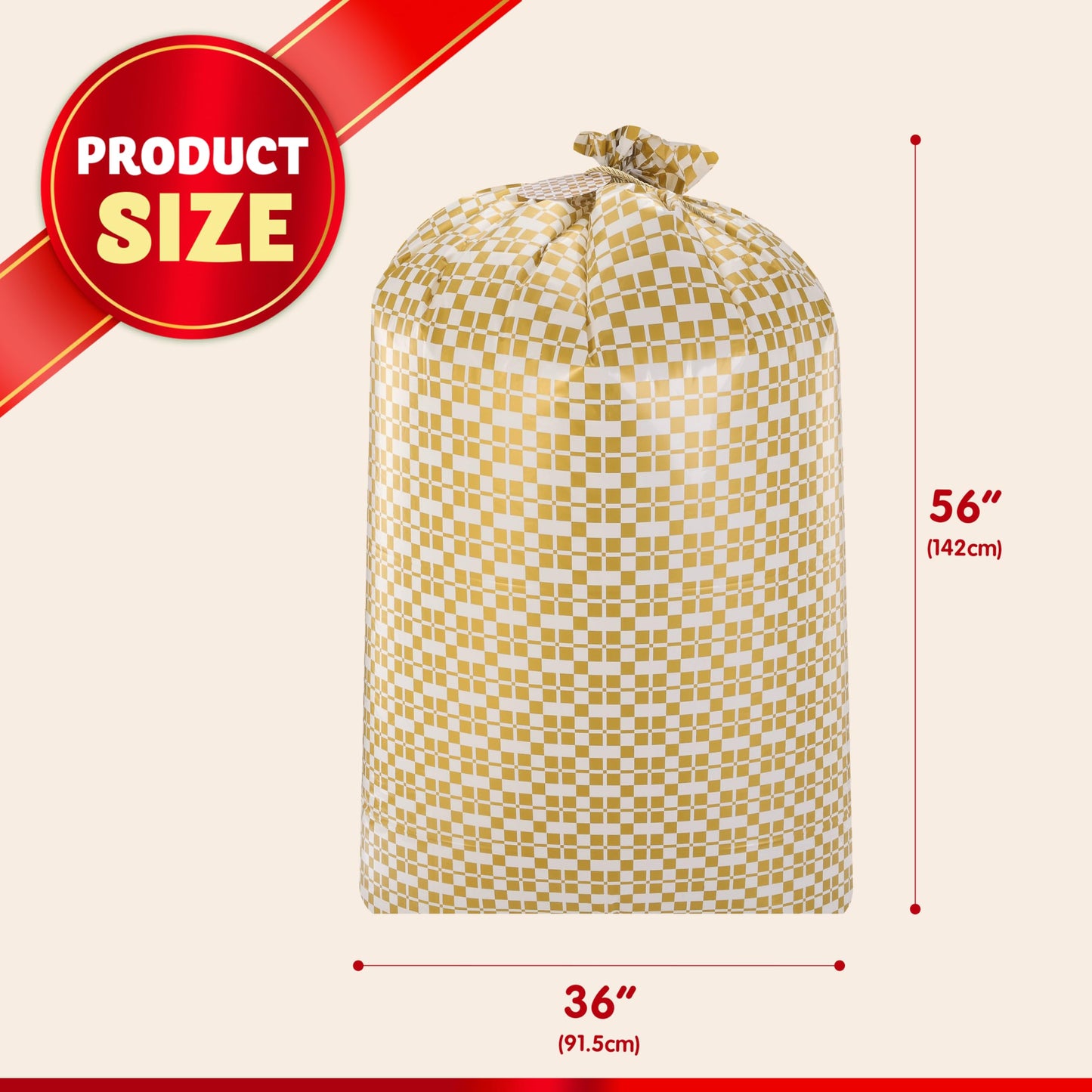 JOYIN 3 PCS 56”x36” Jumbo present Bags Parties Gold for Xmas Large Holiday Plastic Gift Bag, Christmas Decorations, Carry-on Luggage, Large Toys and Stuffed Animals