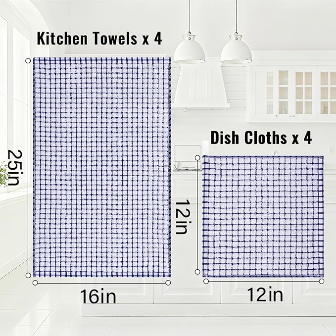Homaxy Kitchen Towels and Dishcloths Set, 16 x 25 and 12 x 12 Inches, Super