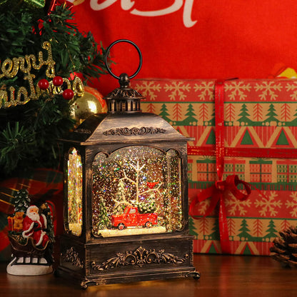 GenSwin Christmas Car Snow Globe Lantern Battery Operated Water Swirling Glitter with 6H Timer, Musical LED Lighted Scene for Christmas Home Decoration Gift