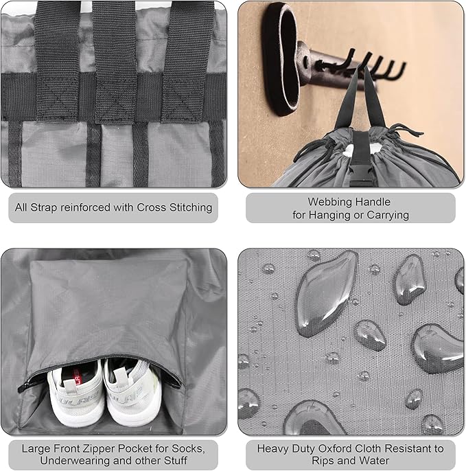 BeeGreen Gray Laundry Backpack w Adjustable Shoulder Straps & Drawstring