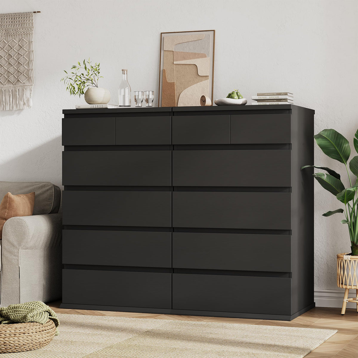 Jocoevol Black Tall 6 Drawer Dresser for Bedroom,Dressers & Chests of Drawers with Jewelry Storage,Wood Storage Dresser with Deep Drawers for Living Room Hallway Entryway(40.75" L*23.62" W*15.75")
